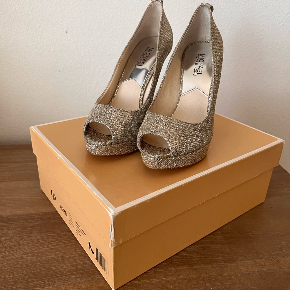 Michael Kors Gold Peep-Toe Stiletto Heels